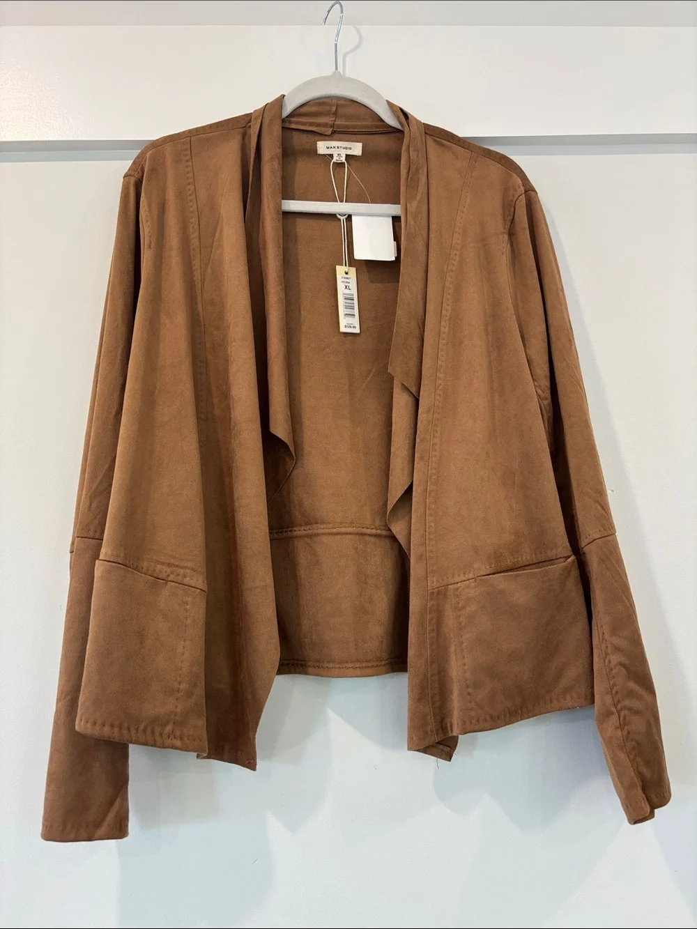 Max studio Open-Front Suede-Look Jacket in Cognac - Picture 1 of 5